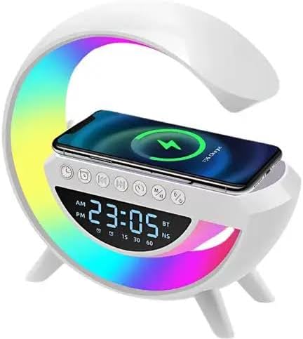 G-Shape Smart RGB Ambient Light Station with Wireless Charger & Digital Clock